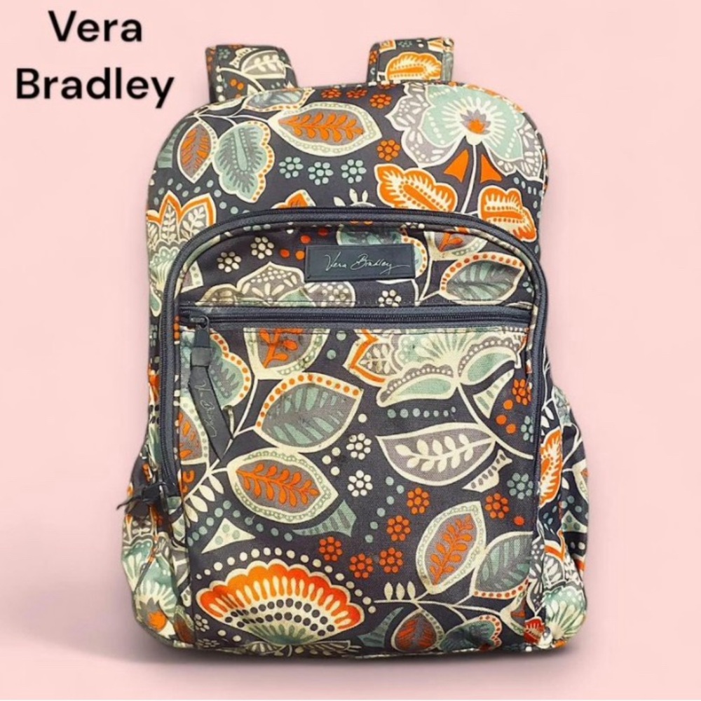 Vera Bradley Campus Backpack Gray Floral. Zipper has split but could be mended.